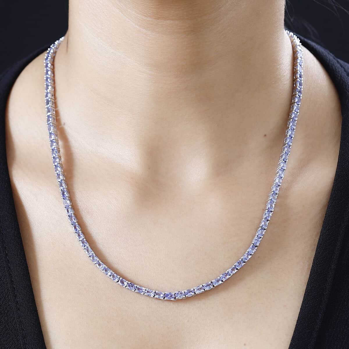 Tanzanite Tennis Necklace 18 Inches Platinum Over Sterling Silver 16.15 ctw image number 2