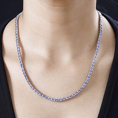 D'Joy Premium Tanzanite 17.70 ctw Tennis Necklace Platinum Over Sterling Silver 18 Inches