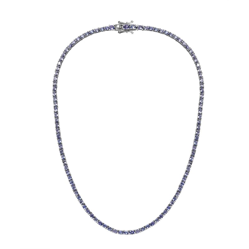 D'Joy Premium Tanzanite 17.70 ctw Tennis Necklace Platinum Over Sterling Silver 18 Inches
