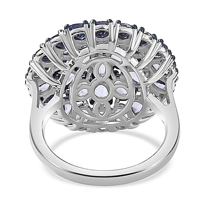 Tanzanite Floral Spray Ring in Platinum Over Sterling Silver (Size 10.0) 6.40 ctw