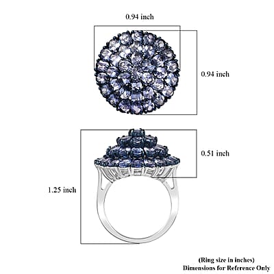 Tanzanite Floral Spray Ring in Platinum Over Sterling Silver (Size 10.0) 6.40 ctw