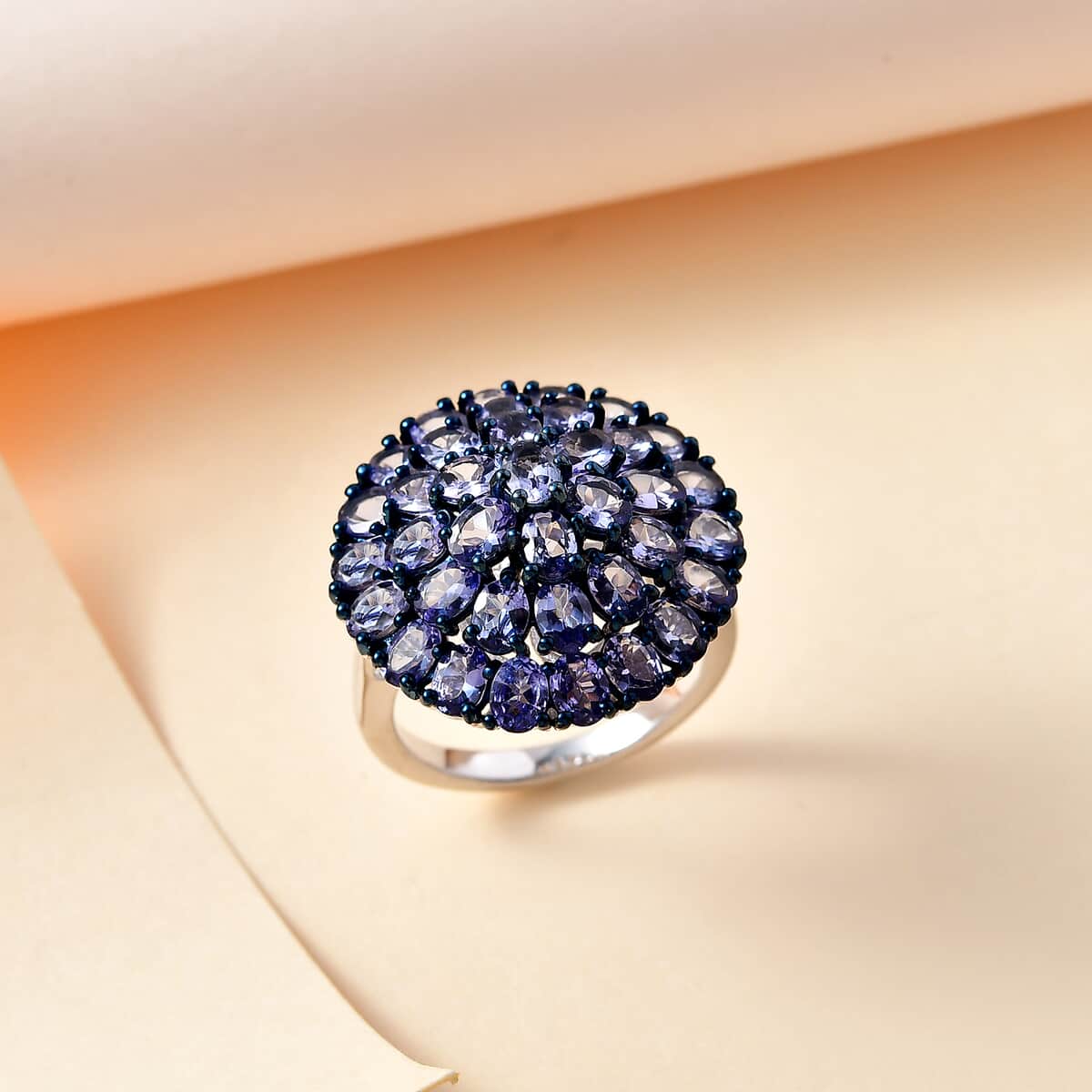 Tanzanite Floral Spray Ring in Platinum Over Sterling Silver (Size 5.0) 6.40 ctw image number 1