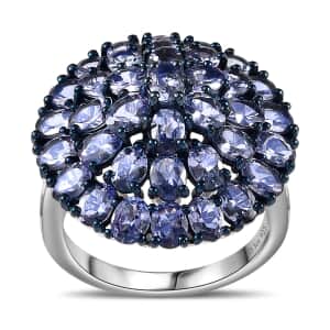 Tanzanite Floral Spray Ring in Platinum Over Sterling Silver (Size 7.0) 6.40 ctw