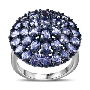 Tanzanite Floral Spray Ring in Platinum Over Sterling Silver (Size 8.0) 6.40 ctw