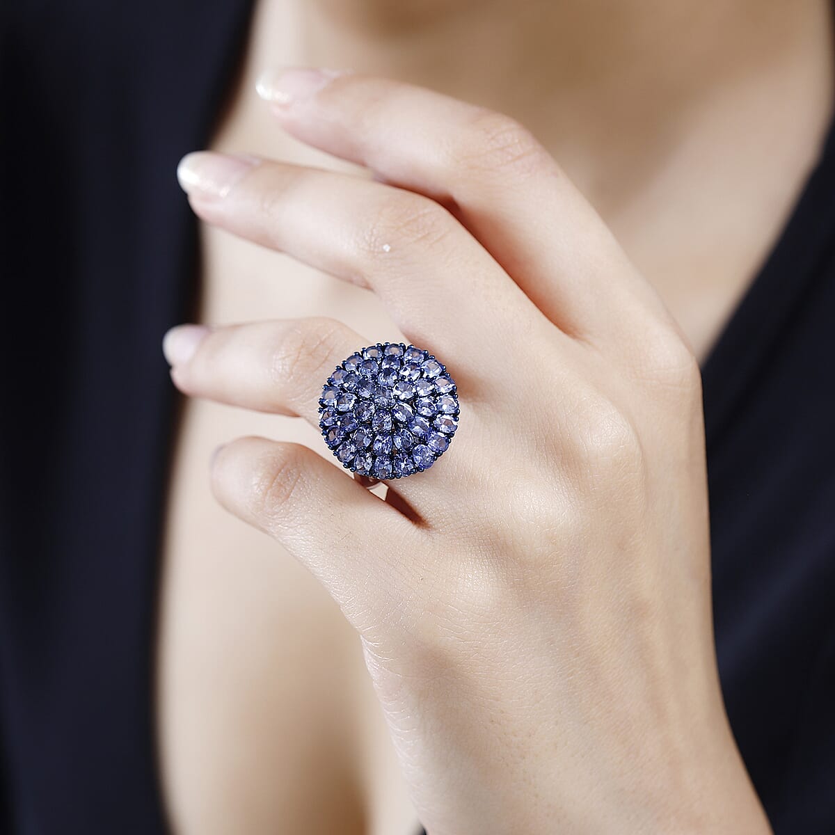 Tanzanite Floral Spray Ring in Platinum Over Sterling Silver (Size 9.0) 6.40 ctw image number 2