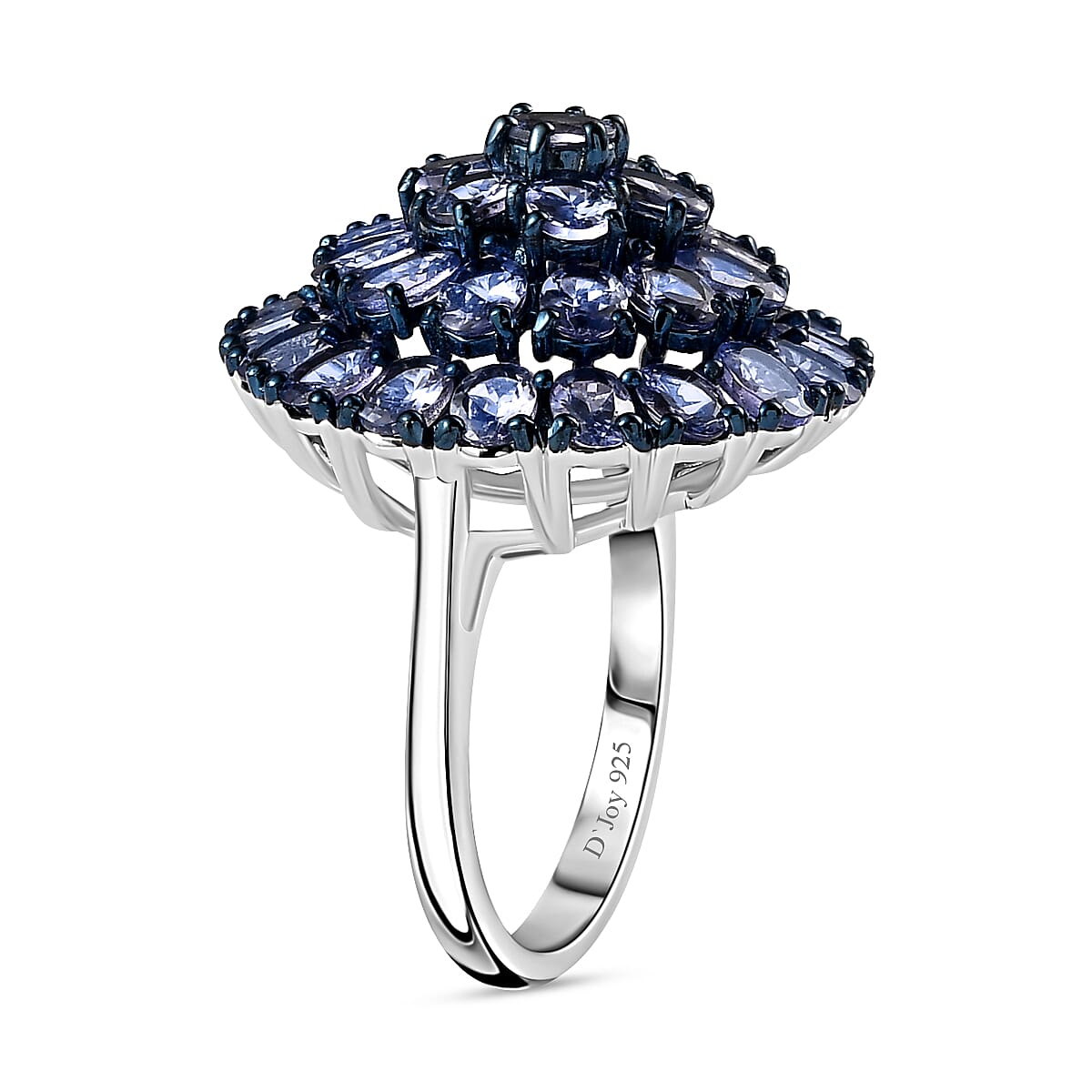 Tanzanite Floral Spray Ring in Platinum Over Sterling Silver (Size 9.0) 6.40 ctw image number 3