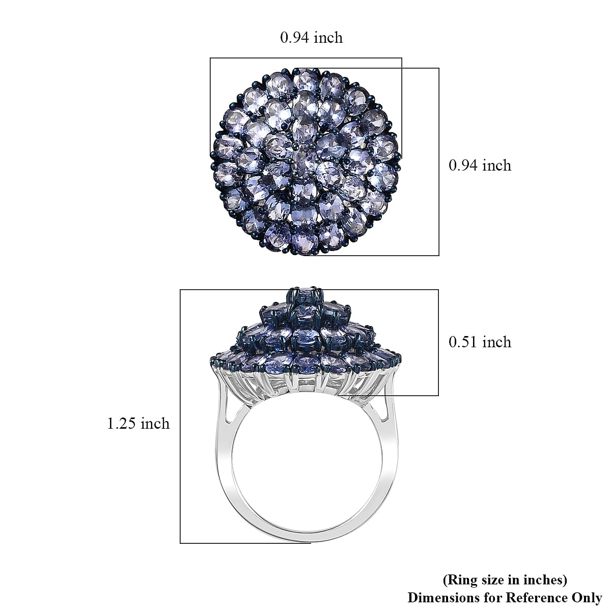 Tanzanite Floral Spray Ring in Platinum Over Sterling Silver (Size 9.0) 6.40 ctw image number 5