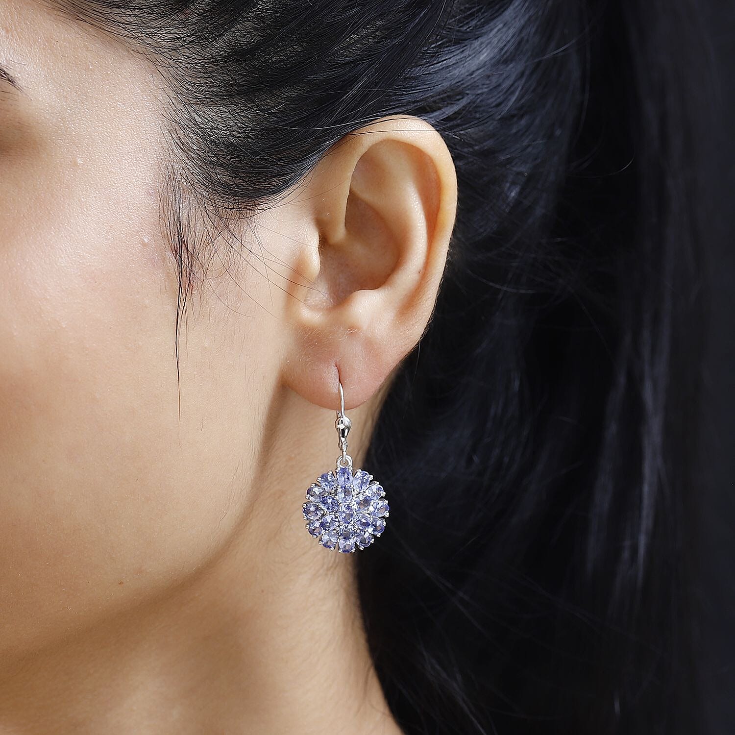 Tanzanite Floral Spray Earrings in Platinum Over Sterling Silver 5.85 ctw