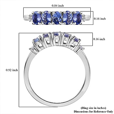 Tanzanite and Diamond 5 Stone Ring in Platinum Over Sterling Silver (Size 10.0) 1.00 ctw