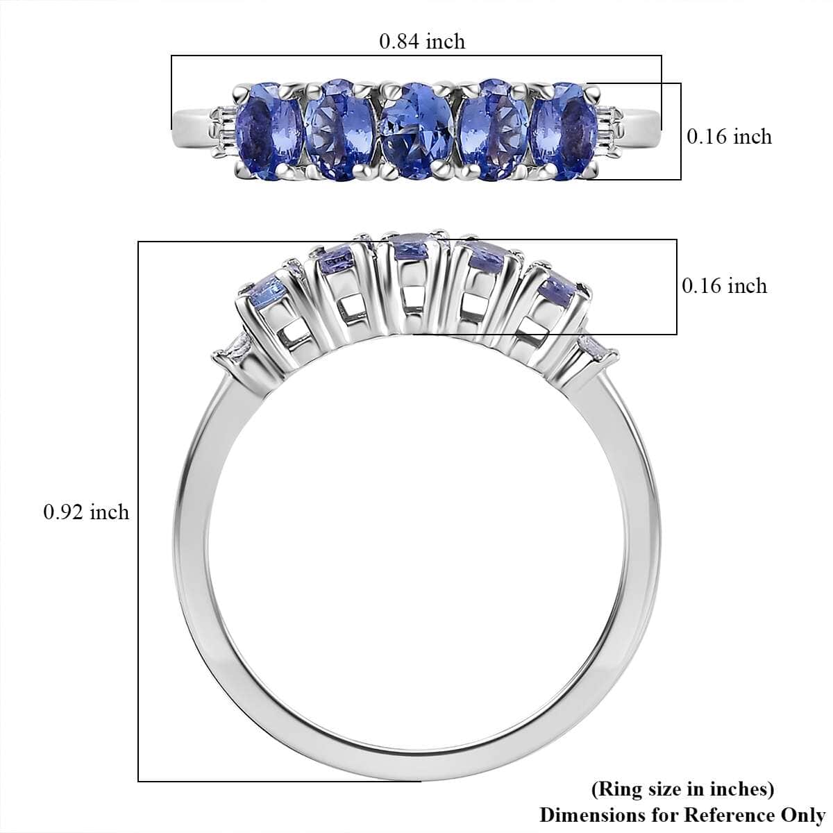 Tanzanite and Diamond 5 Stone Ring in Platinum Over Sterling Silver (Size 7.0) 1.00 ctw image number 5