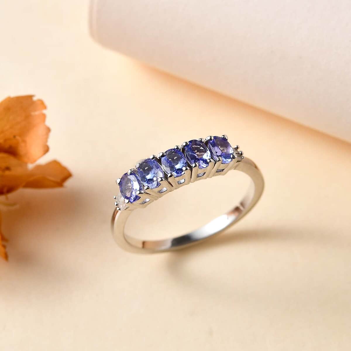 Tanzanite and Diamond 5 Stone Ring in Platinum Over Sterling Silver (Size 8.0) 1.00 ctw image number 1