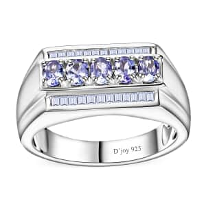 Tanzanite and White Topaz Men's Ring in Platinum Over Sterling Silver (Size 10.0) 1.25 ctw (Del. in 10-12 Days)