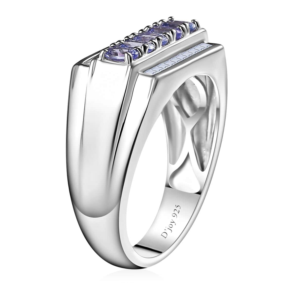 Tanzanite and White Topaz Men's Ring in Platinum Over Sterling Silver (Size 10.0) 1.25 ctw image number 3