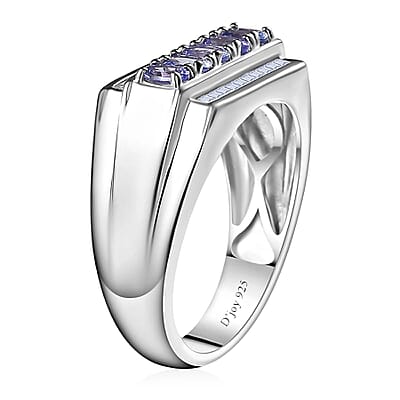 Tanzanite and White Topaz Men's Ring in Platinum Over Sterling Silver (Size 10.0) 1.25 ctw
