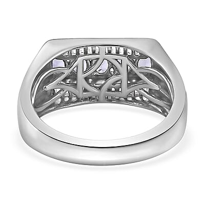Tanzanite and White Topaz Men's Ring in Platinum Over Sterling Silver (Size 10.0) 1.25 ctw