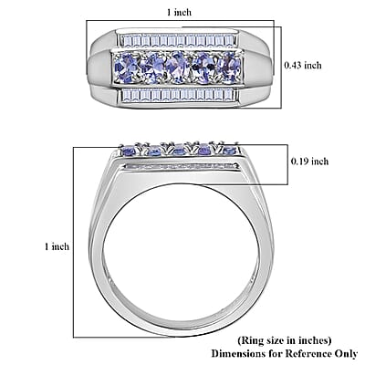Tanzanite and White Topaz Men's Ring in Platinum Over Sterling Silver (Size 10.0) 1.25 ctw