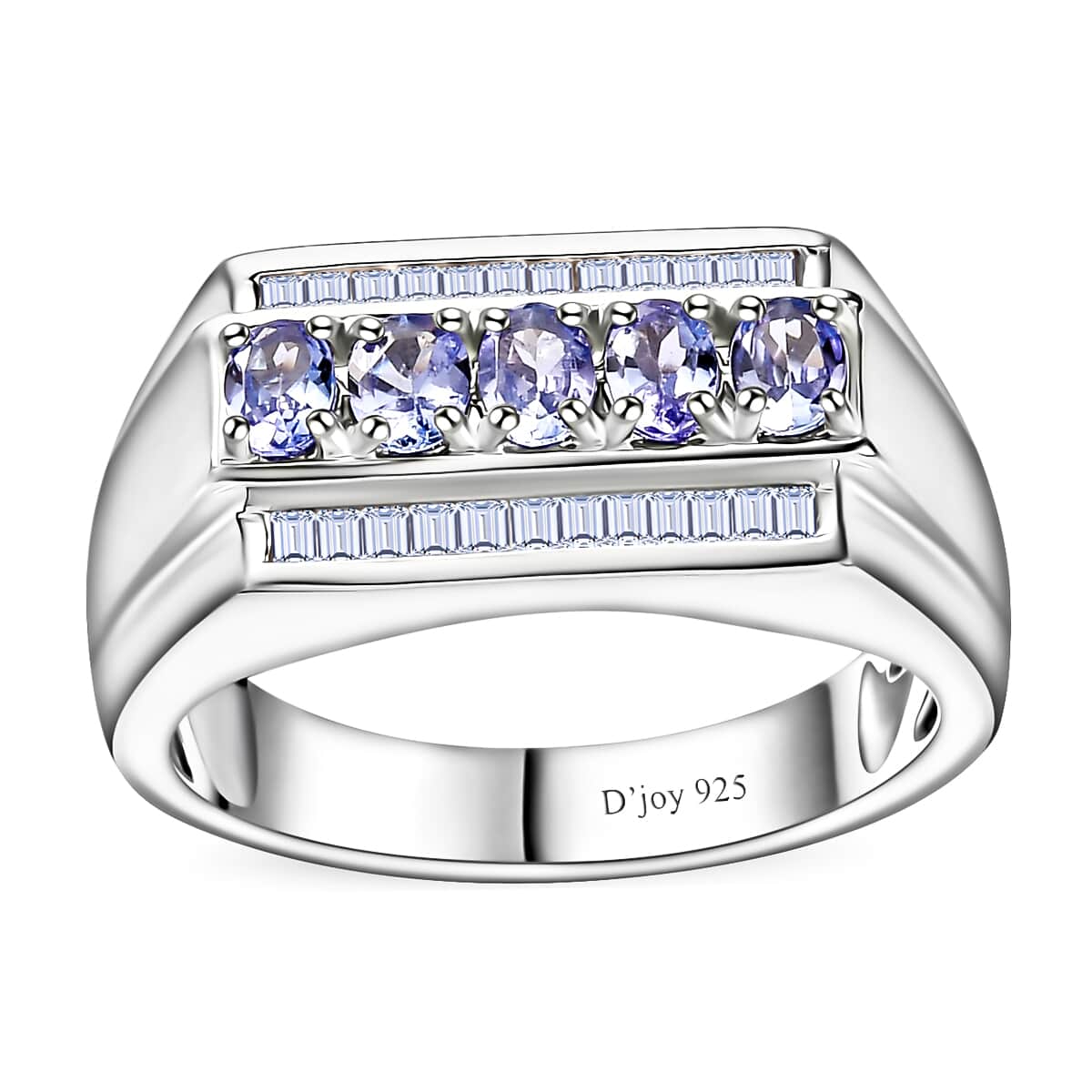 Tanzanite and White Topaz Men's Ring in Platinum Over Sterling Silver (Size 12.0) 1.25 ctw image number 0