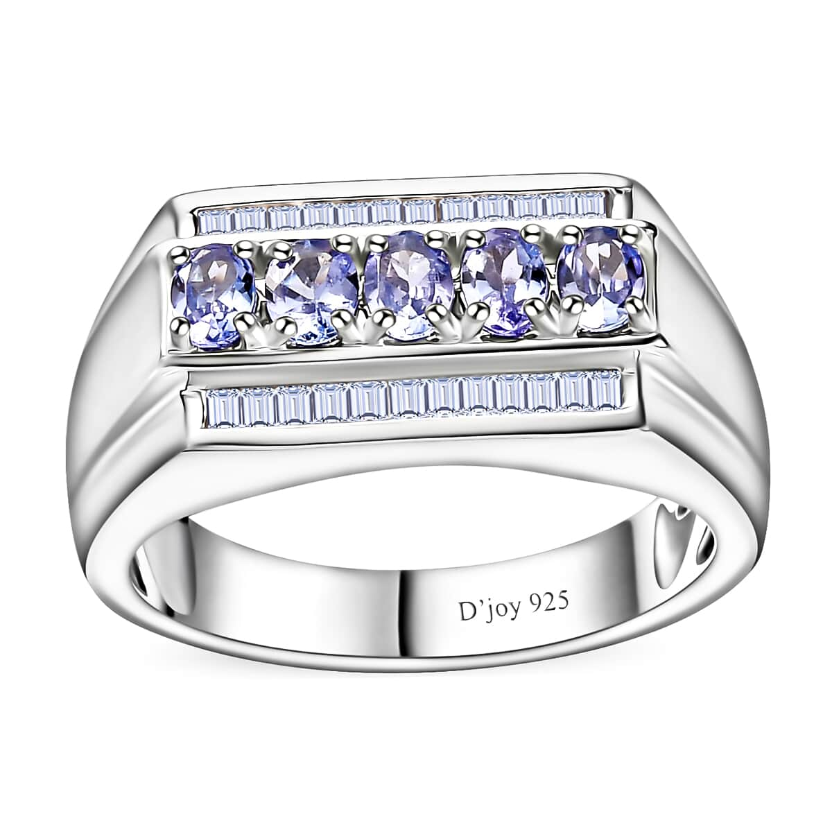 Tanzanite and White Topaz Men's Ring in Platinum Over Sterling Silver (Size 14.0) 1.25 ctw image number 0