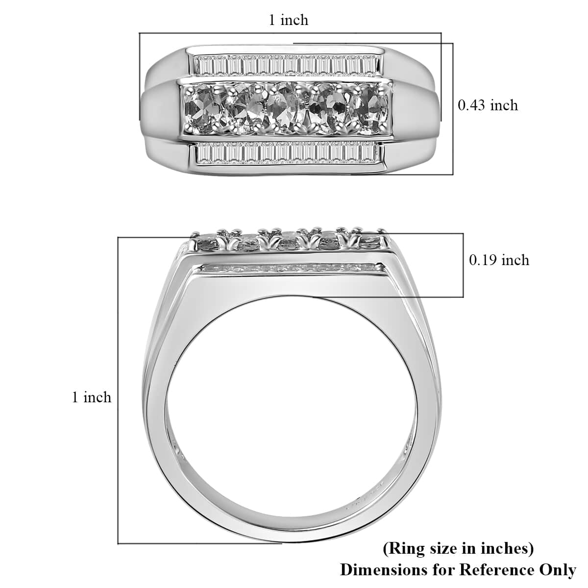 Tanzanite and White Topaz Men's Ring in Platinum Over Sterling Silver (Size 14.0) 1.25 ctw image number 5