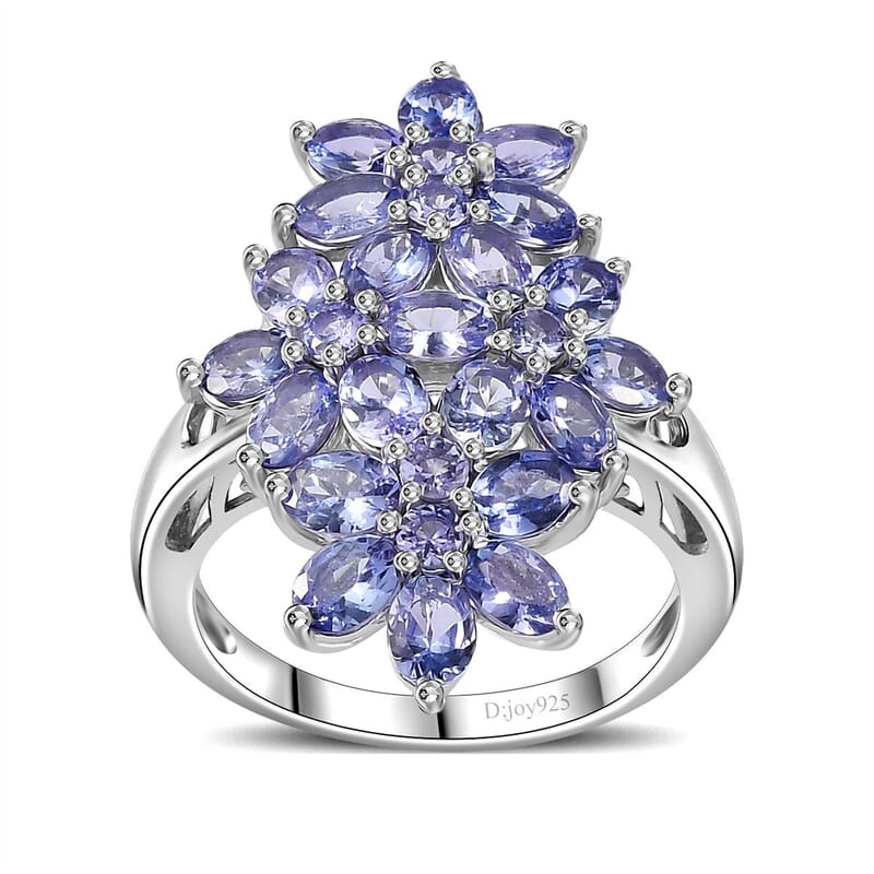 Tanzanite Floral Ring in Platinum Over Sterling Silver (Size 10.0) 4.00 ctw