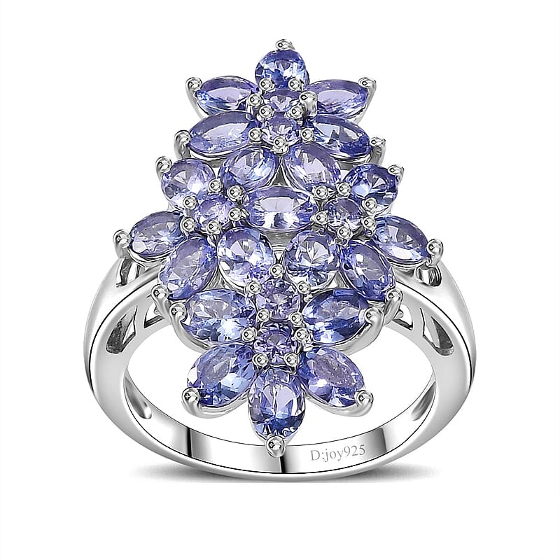 Tanzanite Floral Ring in Platinum Over Sterling Silver (Size 10.0) 4.00 ctw