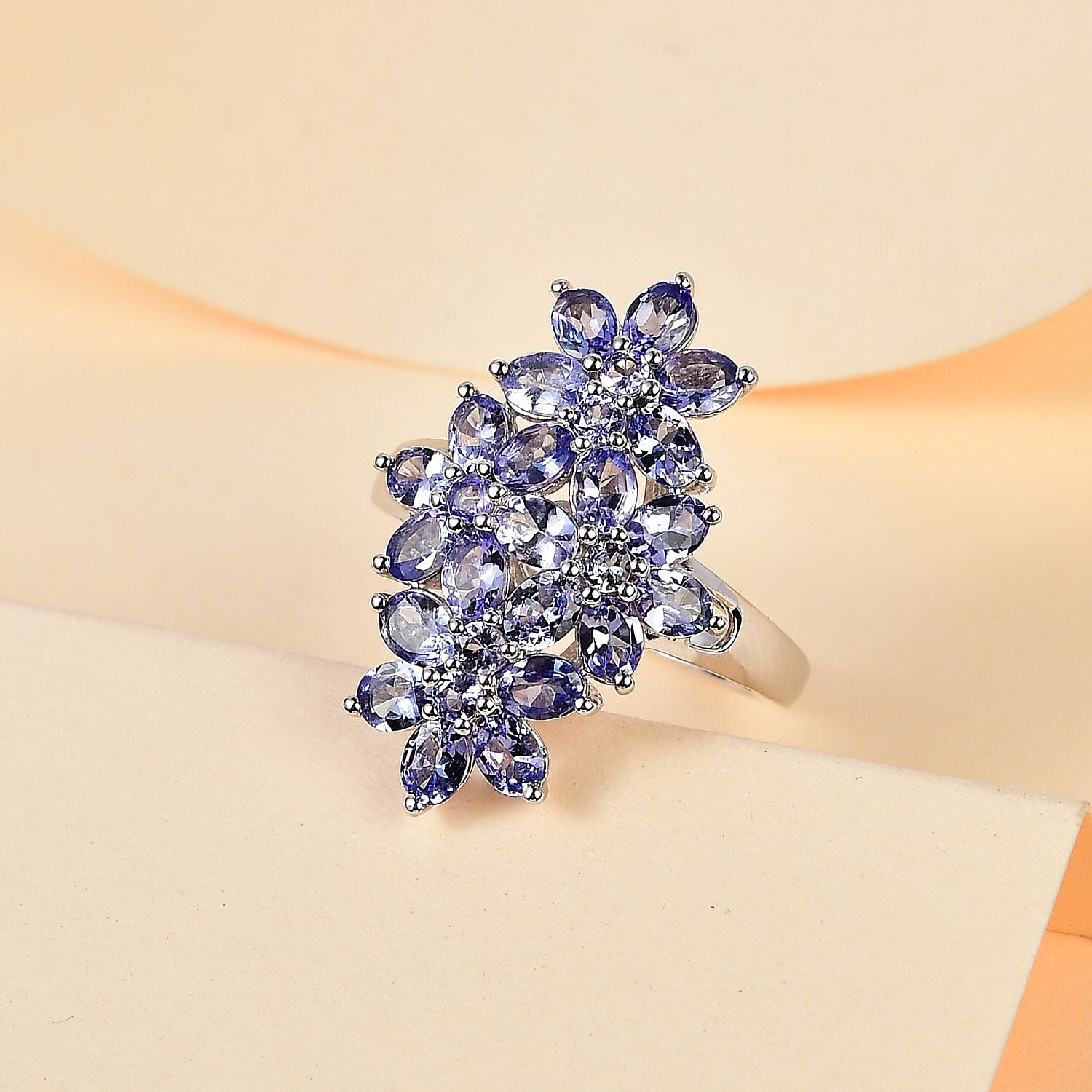 Tanzanite Floral Ring in Platinum Over Sterling Silver (Size 10.0) 4.00 ctw
