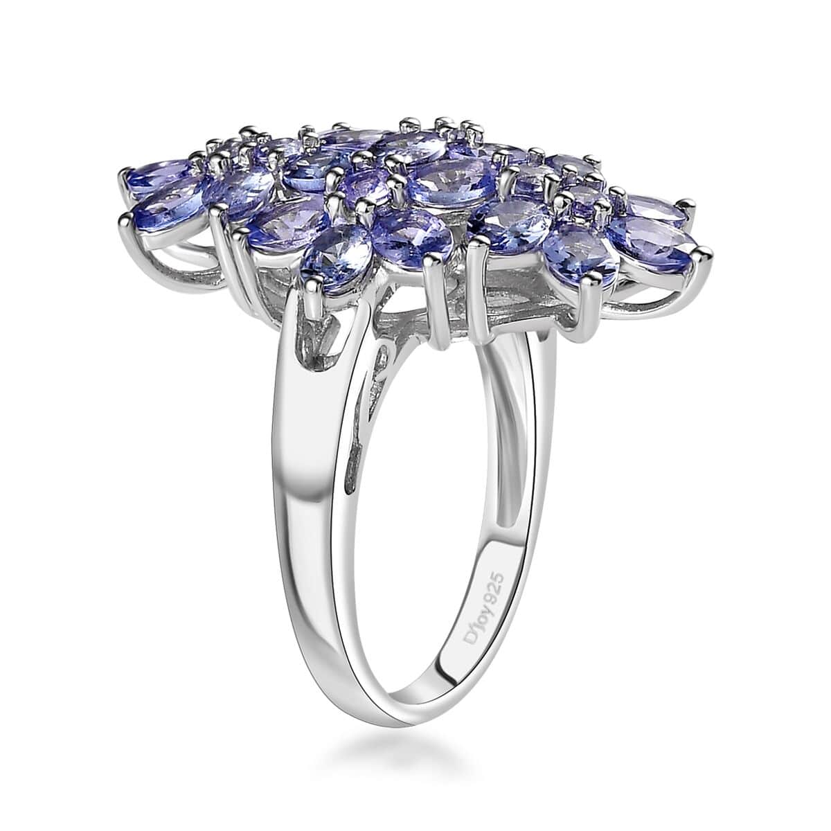 Tanzanite Floral Ring in Platinum Over Sterling Silver (Size 10.0) 4.00 ctw image number 3