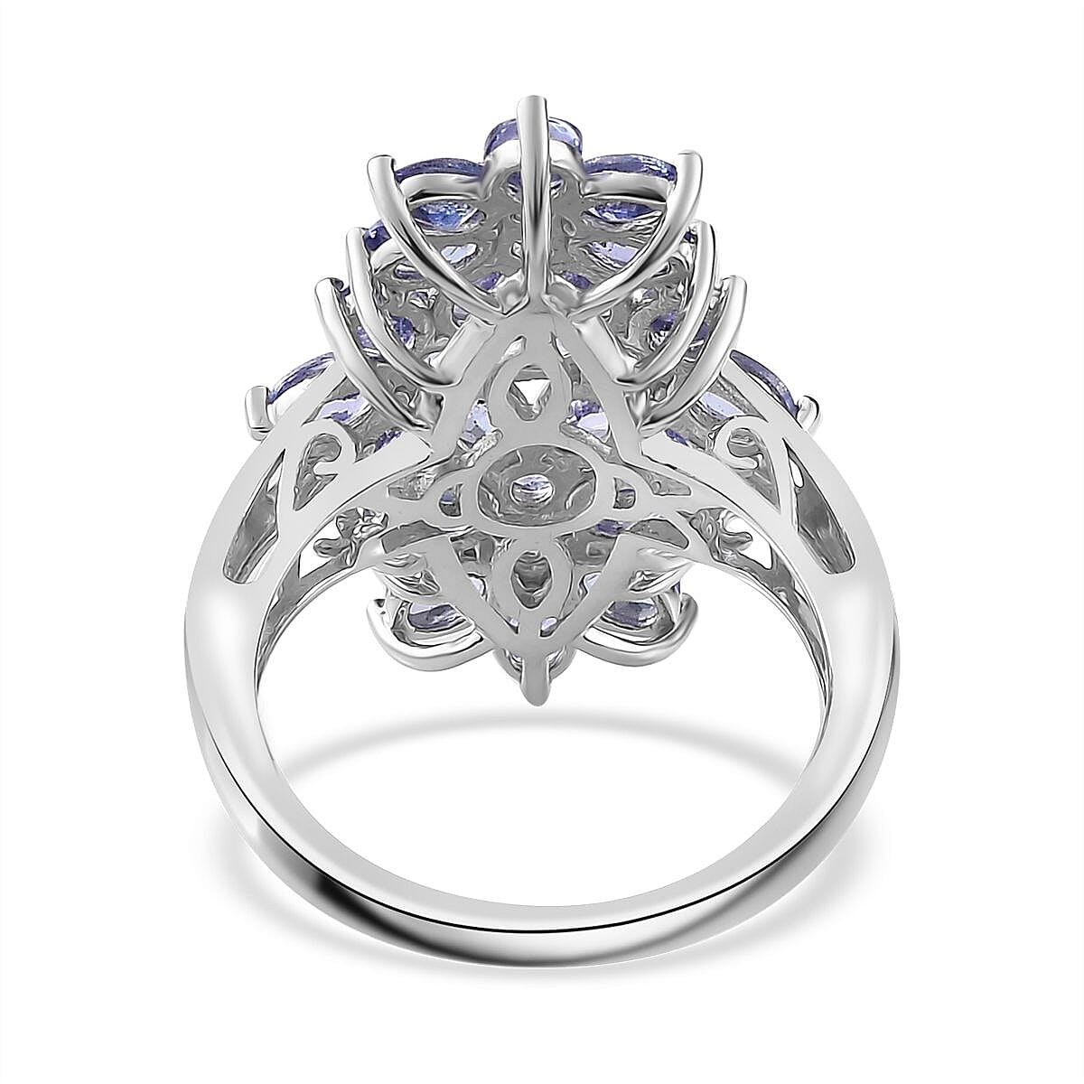 Tanzanite Floral Ring in Platinum Over Sterling Silver (Size 10.0) 4.00 ctw