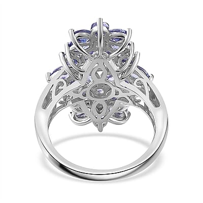 Tanzanite Floral Ring in Platinum Over Sterling Silver (Size 10.0) 4.00 ctw