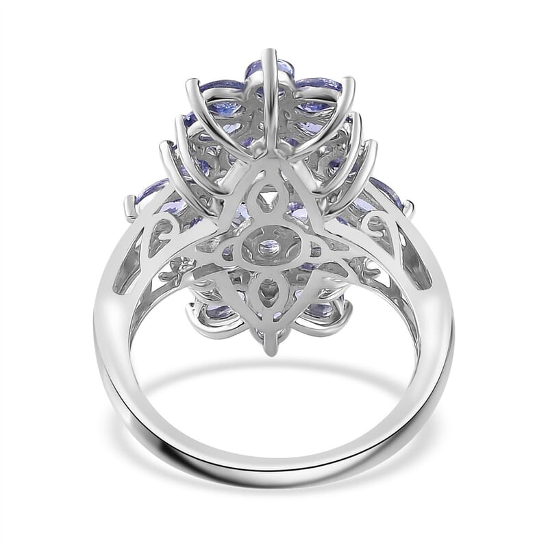 Tanzanite Floral Ring in Platinum Over Sterling Silver (Size 10.0) 4.00 ctw