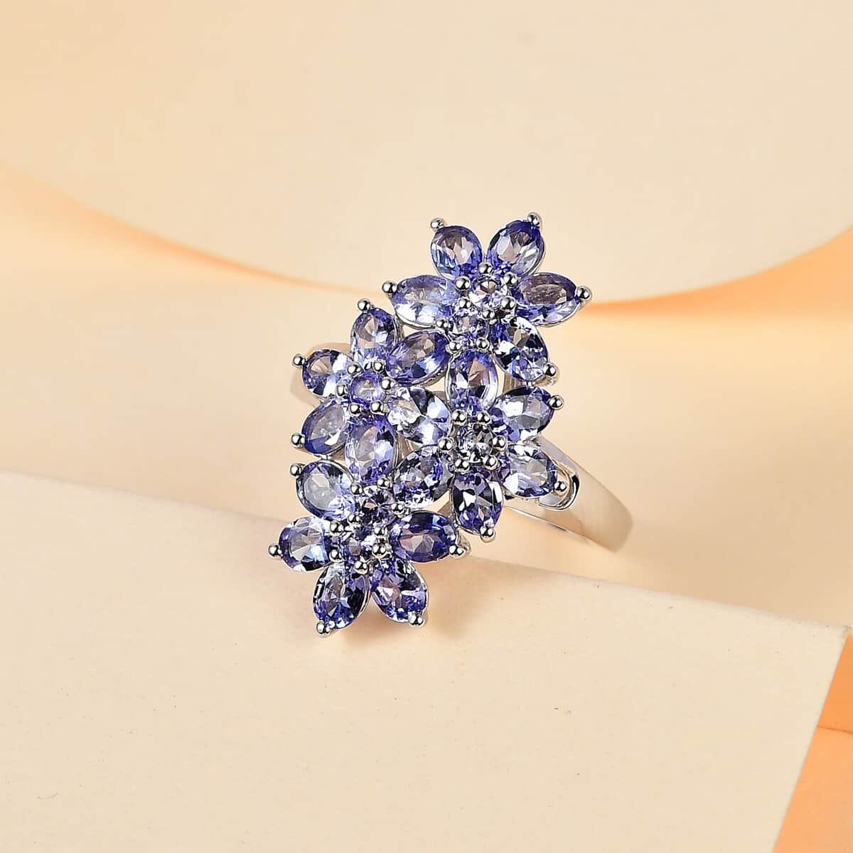 Tanzanite Floral Ring in Platinum Over Sterling Silver (Size 5.0) 4.00 ctw image number 1