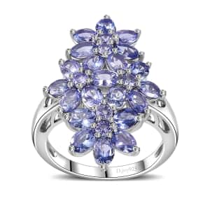 Tanzanite Floral Ring in Platinum Over Sterling Silver (Size 6.0) 4.00 ctw