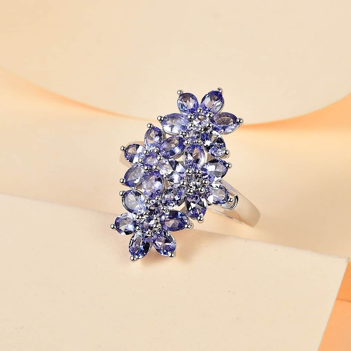 Tanzanite Floral Ring in Platinum Over Sterling Silver (Size 6.0) 4.00 ctw image number 1