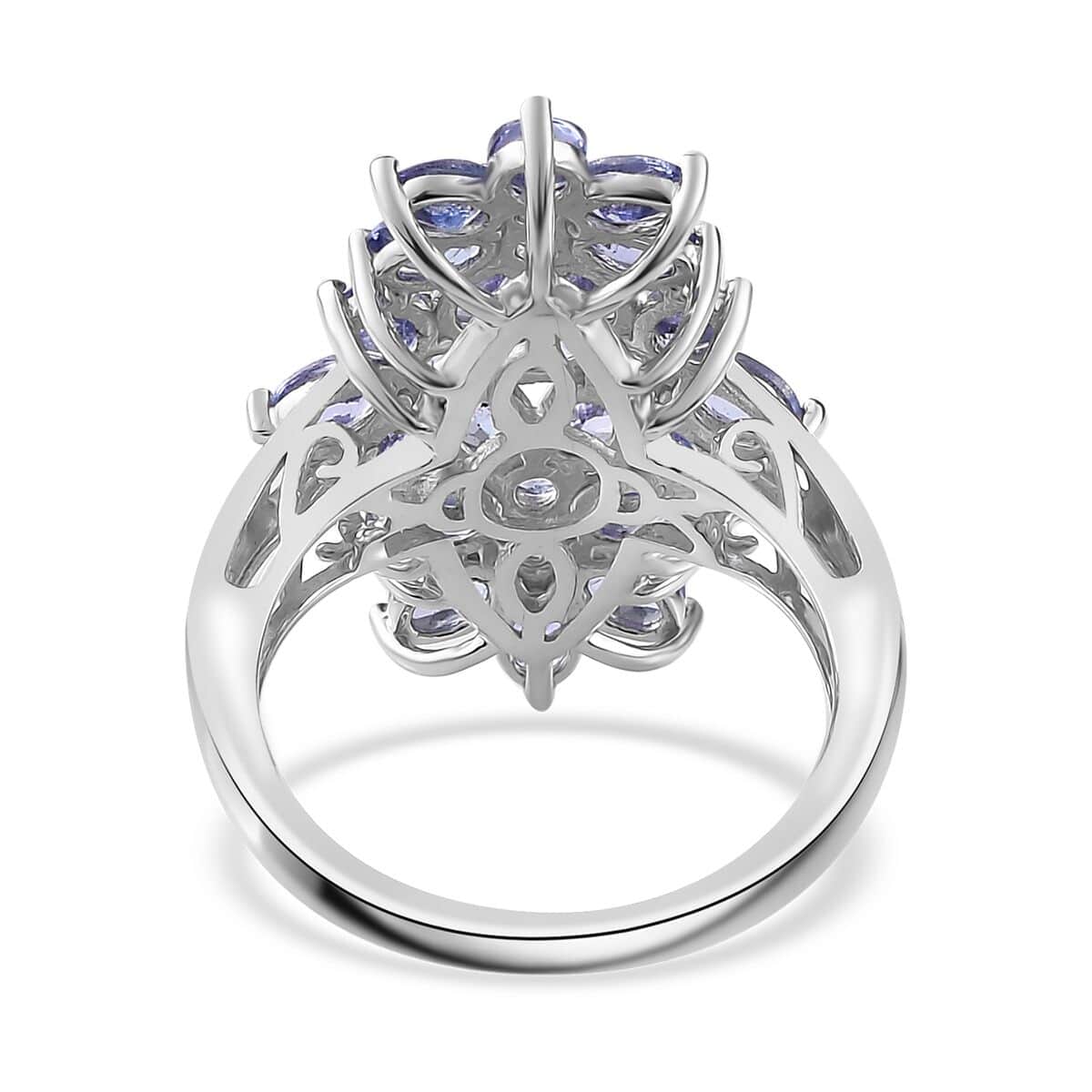 Tanzanite Floral Ring in Platinum Over Sterling Silver (Size 6.0) 4.00 ctw image number 4