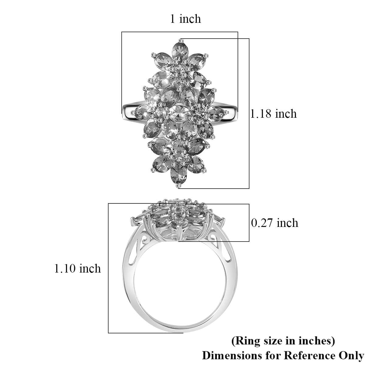 Tanzanite Floral Ring in Platinum Over Sterling Silver (Size 8.0) 4.00 ctw image number 5