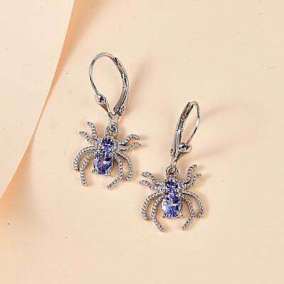 D'Joy Tanzanite Spider Earrings in Platinum Over Sterling Silver 0.80 ctw