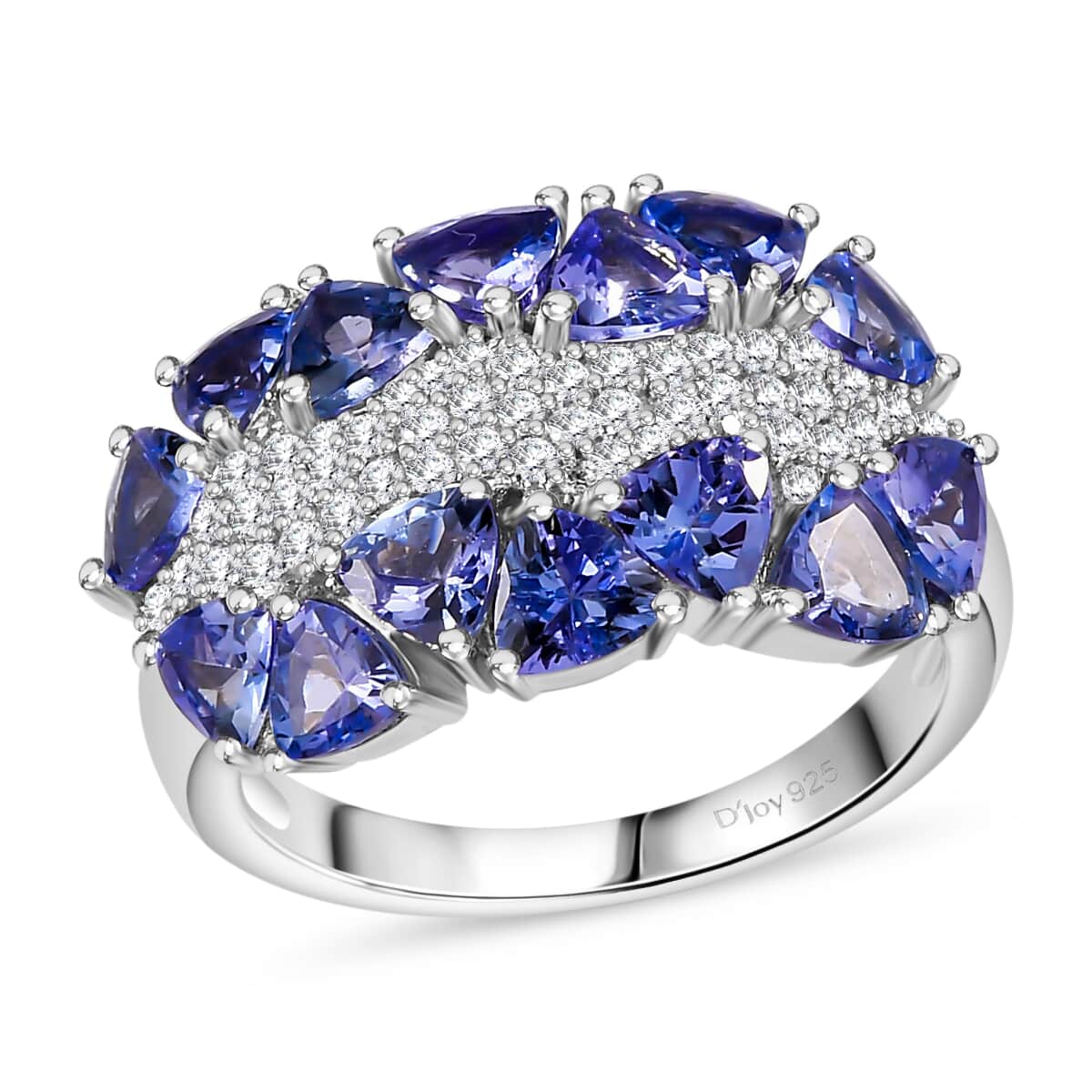 Tanzanite and White Zircon Ring in Platinum Over Sterling Silver (Size 10.0) 3.60 ctw image number 0