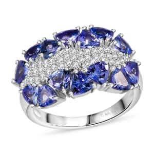 Tanzanite and White Zircon Ring in Platinum Over Sterling Silver (Size 10.0) 3.60 ctw (Del. in 10-12 Days)