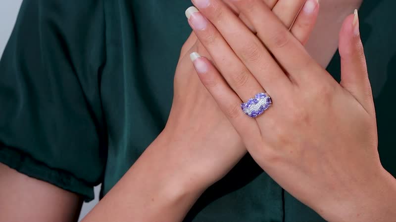 Tanzanite and White Zircon Ring in Platinum Over Sterling Silver (Size 10.0) 3.60 ctw