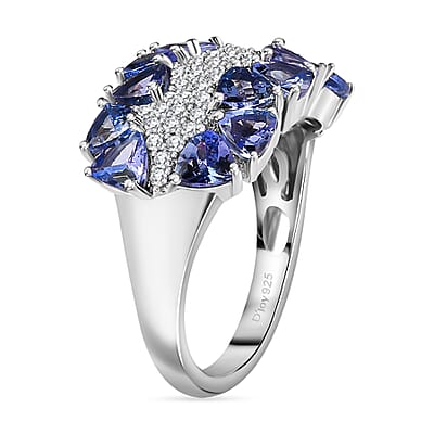 Tanzanite and White Zircon Ring in Platinum Over Sterling Silver (Size 10.0) 3.60 ctw (Del. in 10-12 Days)