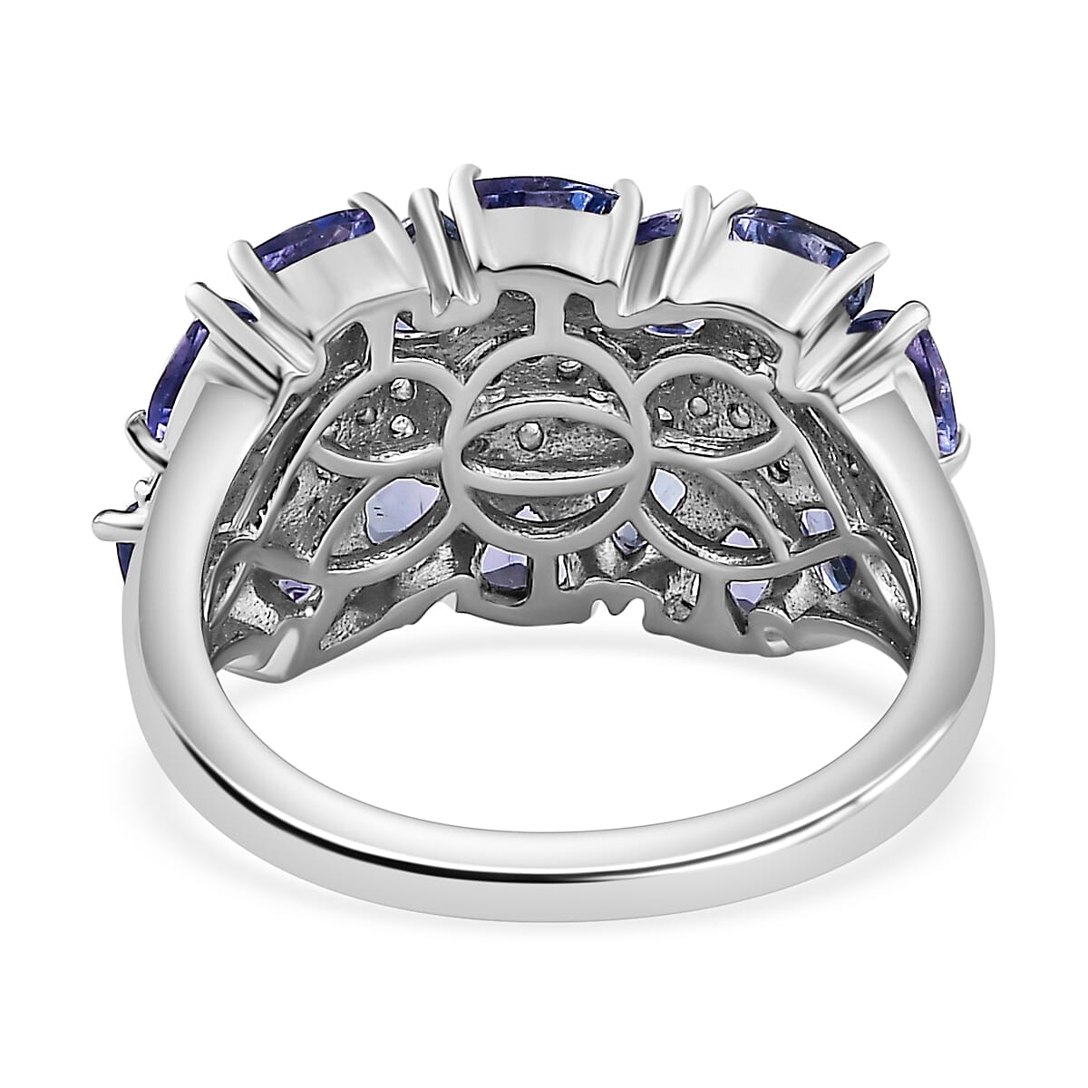 Tanzanite and White Zircon Ring in Platinum Over Sterling Silver (Size 10.0) 3.60 ctw (Del. in 10-12 Days)
