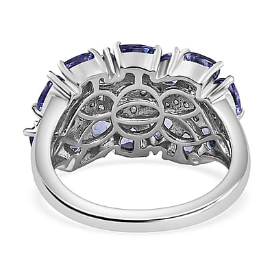 Tanzanite and White Zircon Ring in Platinum Over Sterling Silver (Size 10.0) 3.60 ctw (Del. in 10-12 Days)