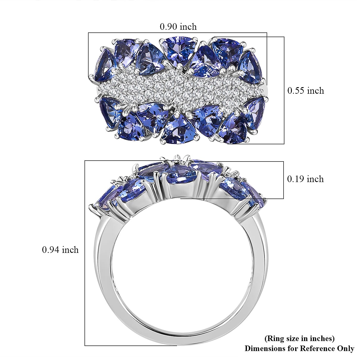 Tanzanite and White Zircon Ring in Platinum Over Sterling Silver (Size 10.0) 3.60 ctw (Del. in 10-12 Days)