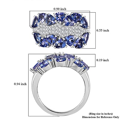 Tanzanite and White Zircon Ring in Platinum Over Sterling Silver (Size 10.0) 3.60 ctw (Del. in 10-12 Days)