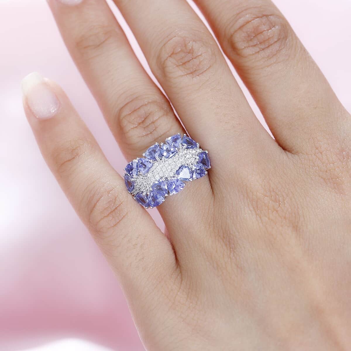 Tanzanite and White Zircon Ring in Platinum Over Sterling Silver (Size 6.0) 3.60 ctw image number 2