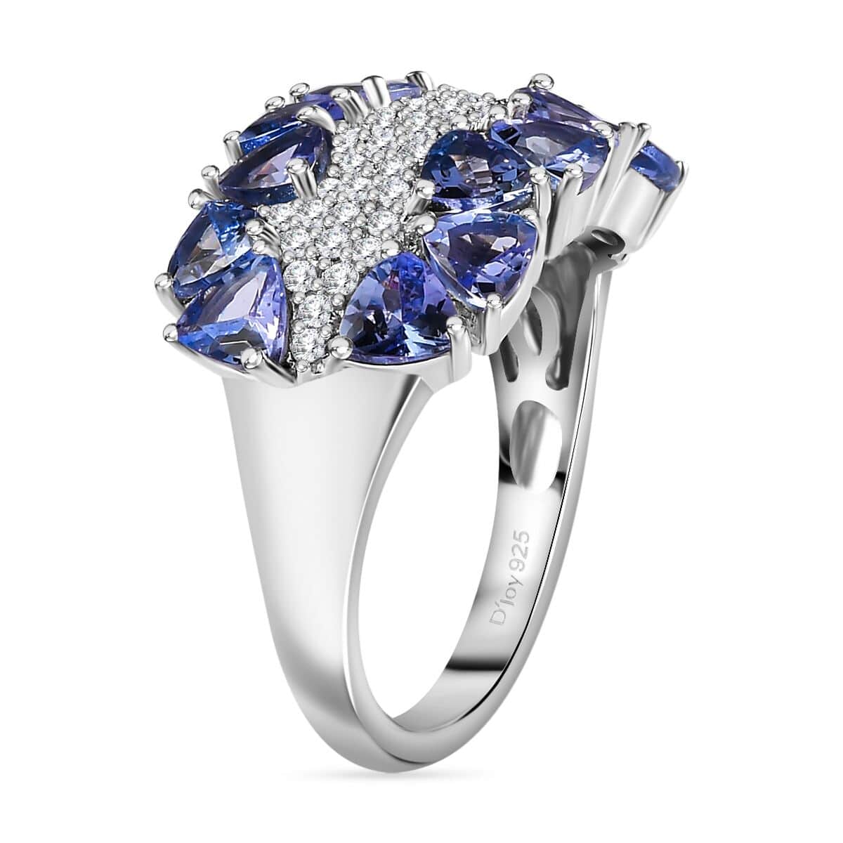 Tanzanite and White Zircon Ring in Platinum Over Sterling Silver (Size 6.0) 3.60 ctw image number 3