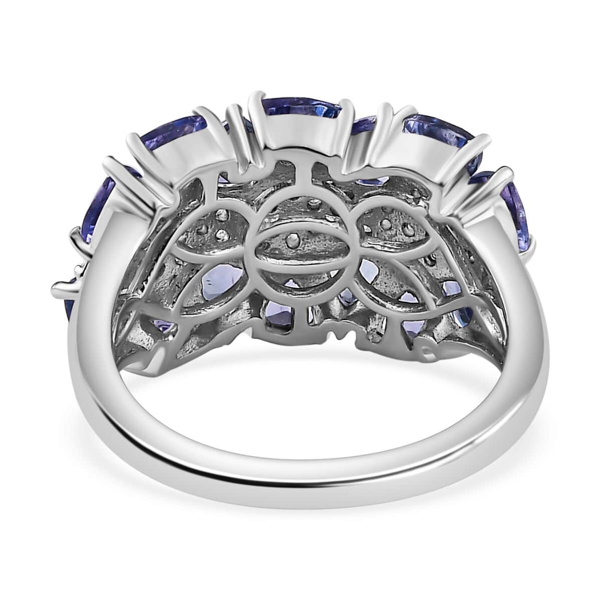 Tanzanite and White Zircon Ring in Platinum Over Sterling Silver (Size 6.0) 3.60 ctw image number 4