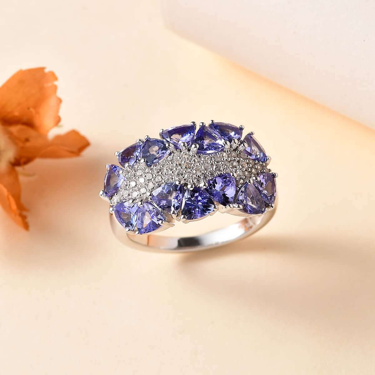Tanzanite and White Zircon Ring in Platinum Over Sterling Silver (Size 7.0) 3.60 ctw image number 1