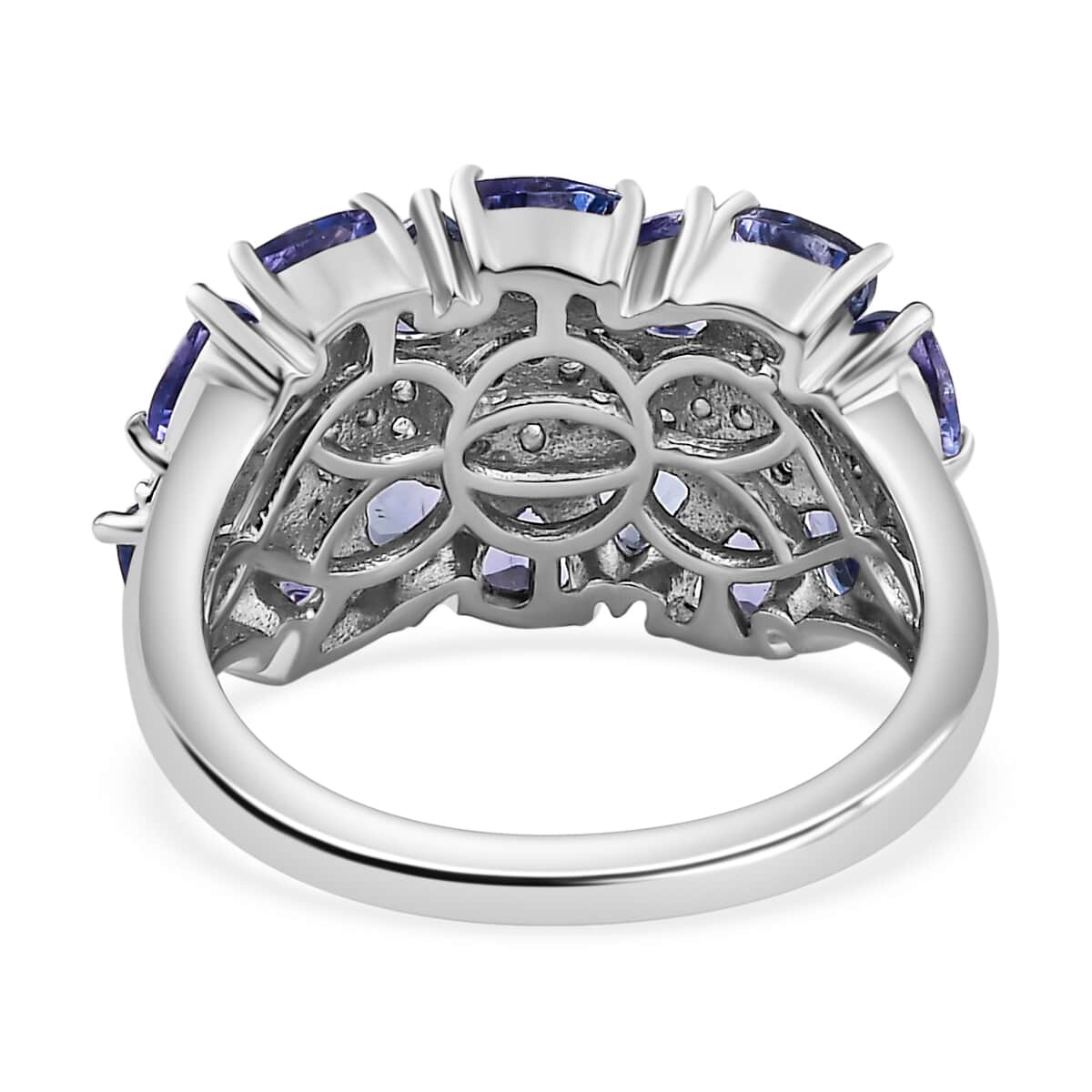 Tanzanite and White Zircon Ring in Platinum Over Sterling Silver (Size 7.0) 3.60 ctw image number 4