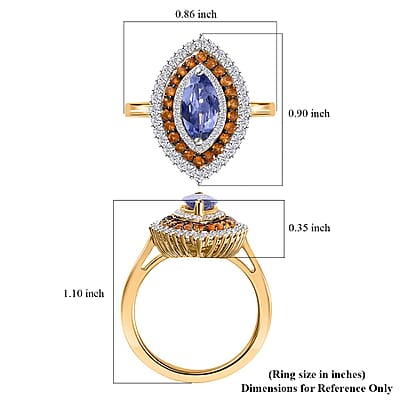 Tanzanite and Multi Gemstone Elongated Ring in Vermeil Yellow Gold Over Sterling Silver (Size 10.0) (Del. in 10-12 Days) 1.85 ctw